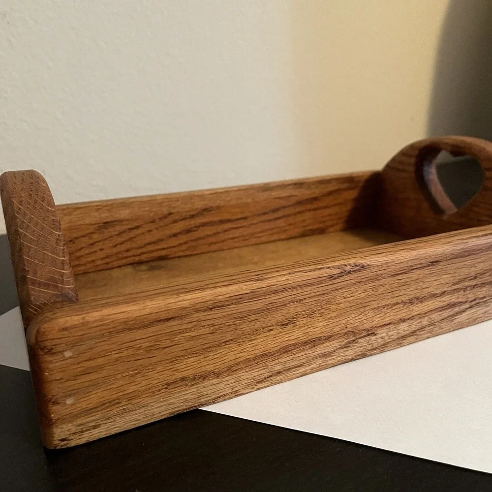 Vintage Handcrafted Wooden Heart Cutout Tray Organizer Country Farmhouse Cottage